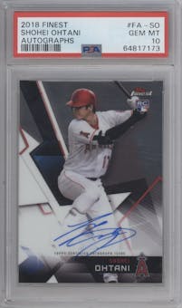 Shohei Ohtani from the 2018 Topps Finest set graded by PSA and given an overall grade of 10.