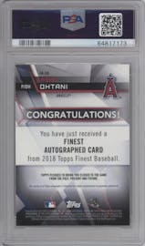 Shohei Ohtani from the 2018 Topps Finest set graded by PSA and given an overall grade of 10.