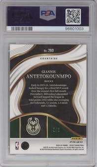 Giannis Antetokounmpo from the 2023-24 Panini Select  set featuring a Green Prizm parallel graded by PSA and given an overall grade of 10.