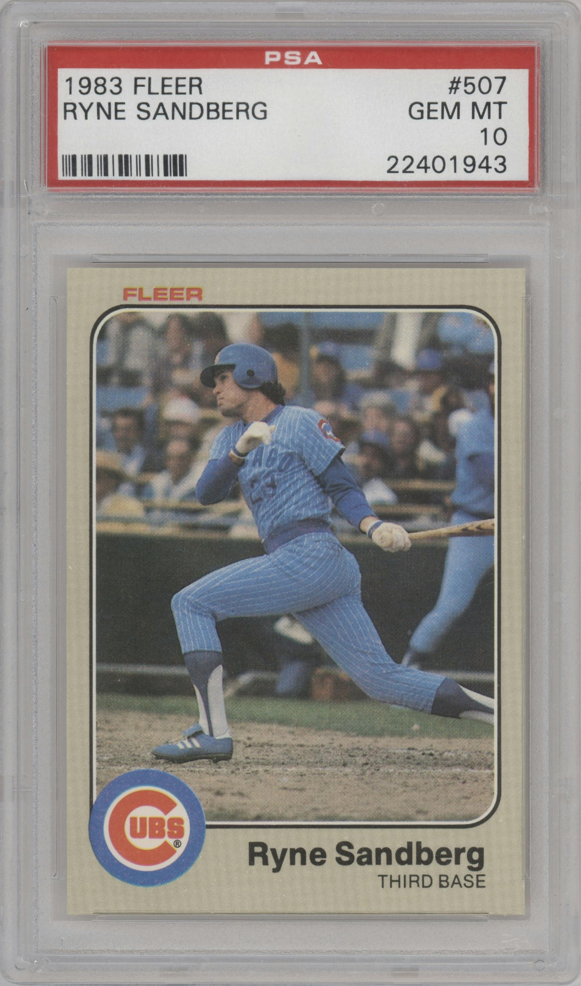 Ryne Sandberg from the 1983 Fleer  set graded by PSA and given an overall grade of 10.