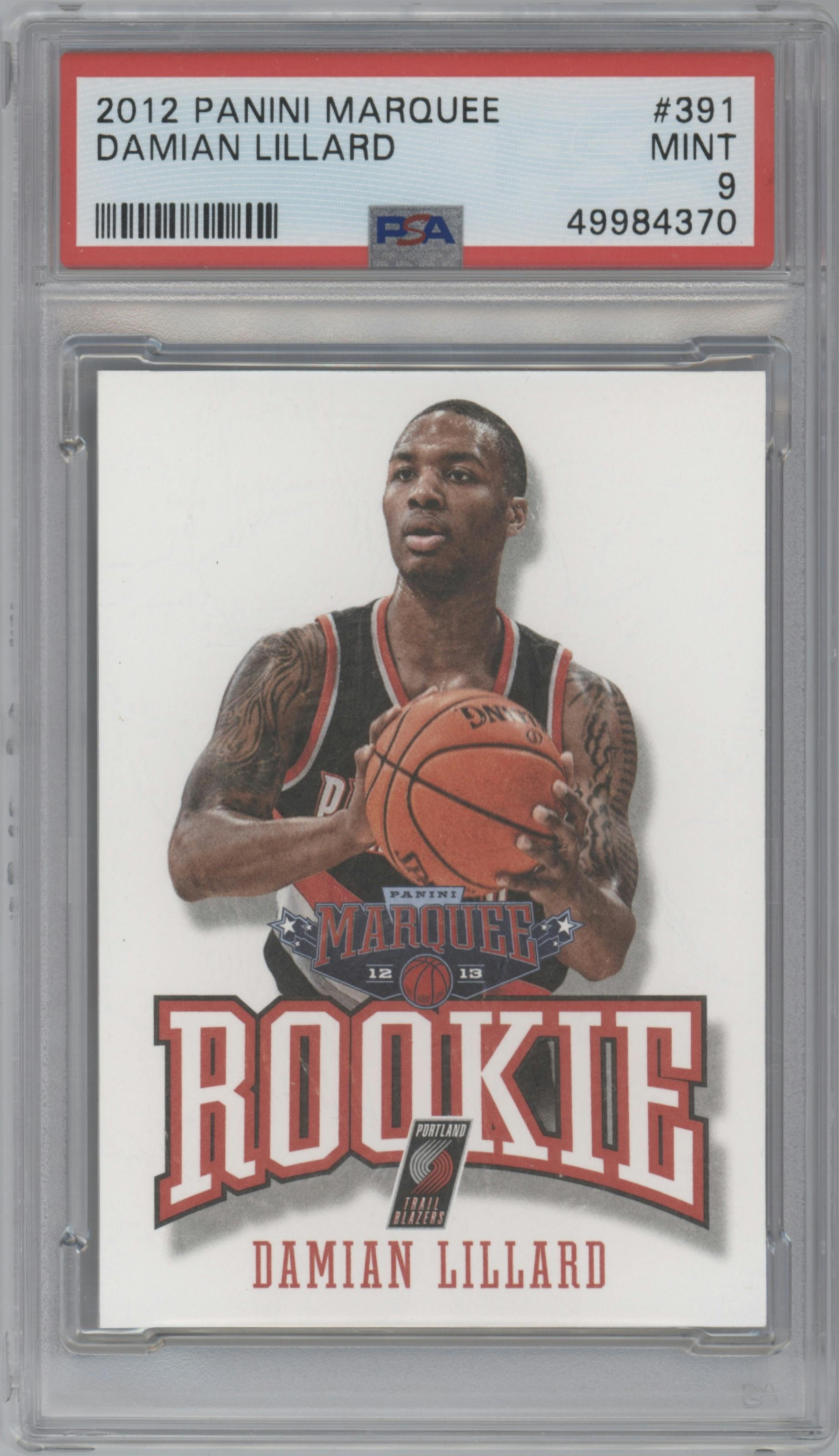 Damian Lillard from the 2012-13 Panini Marquee  set graded by PSA and given an overall grade of 9.