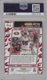 George Kittle from the 2023 Donruss Optic set featuring a Black Pandora parallel graded by PSA and given an overall grade of 10.
