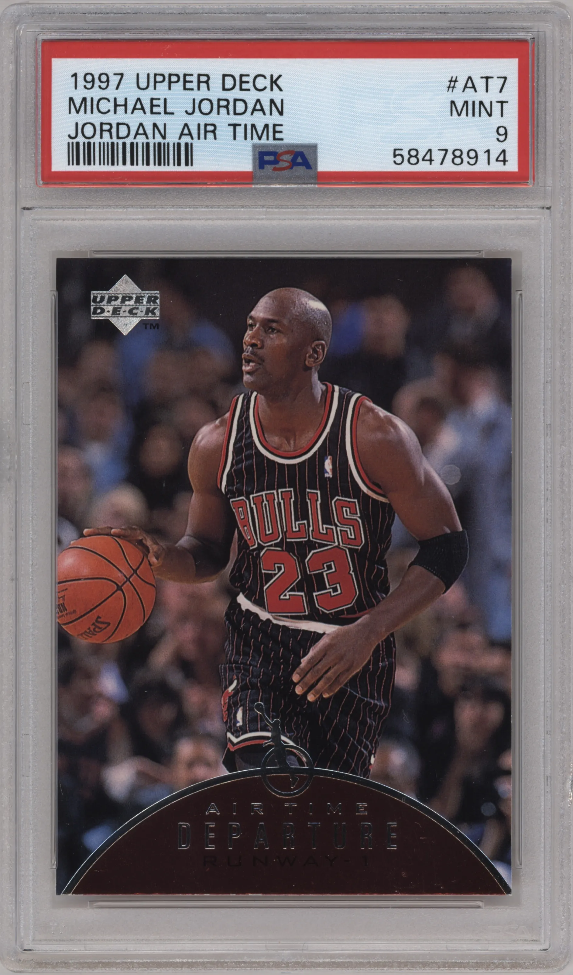 Michael Jordan from the 1997-98 Upper Deck set graded by PSA and given an overall grade of 9.