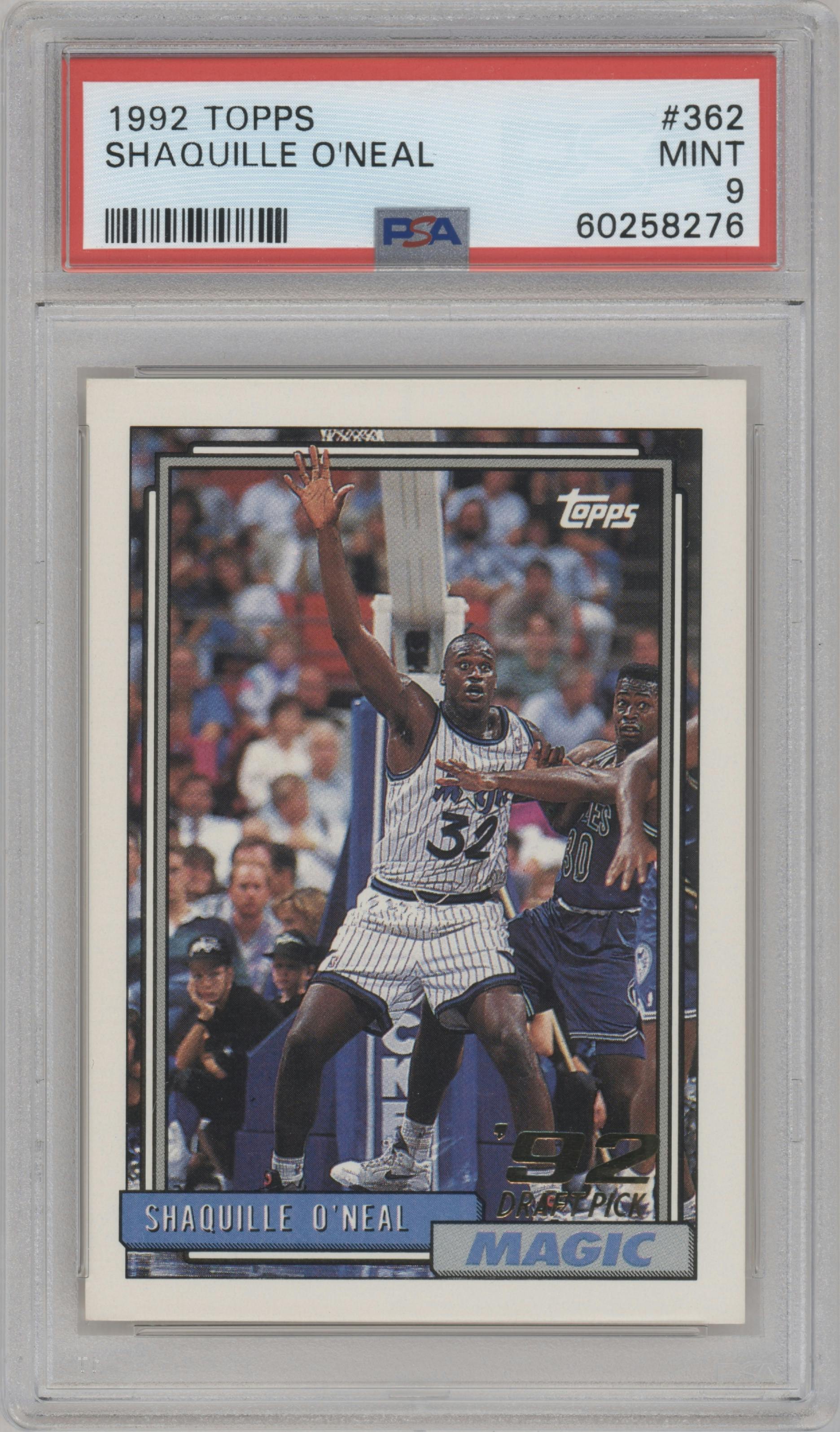 Shaquille O'Neal from the 1992-93 Topps set graded by PSA and given an overall grade of 9.