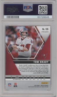 Tom Brady from the 2020 Panini Mosaic set featuring a Silver parallel graded by PSA and given an overall grade of 9.