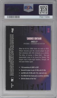 Shohei Ohtani from the 2022 Stadium Club Chrome set graded by PSA and given an overall grade of 10.