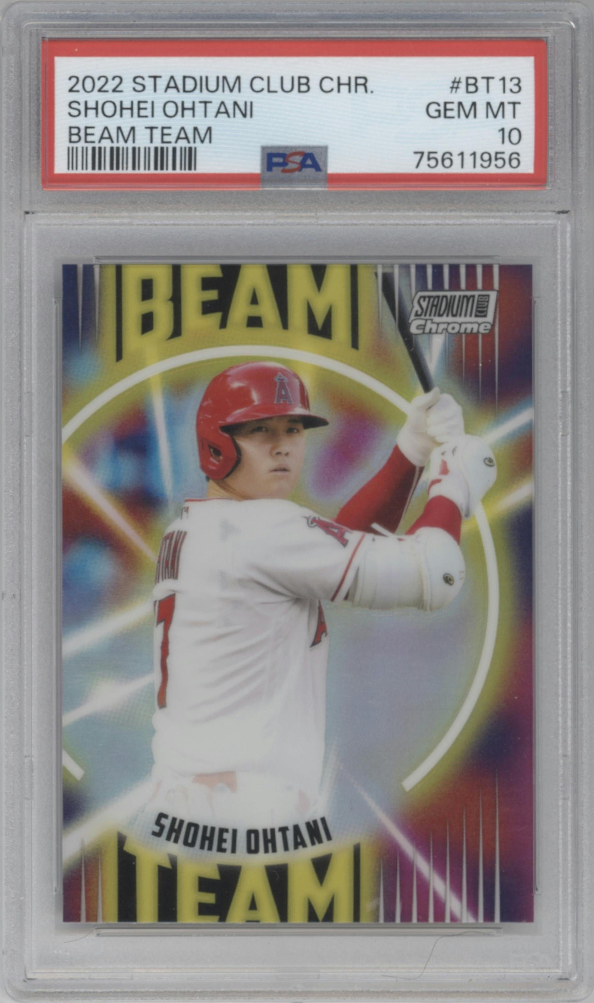 Shohei Ohtani from the 2022 Stadium Club Chrome set graded by PSA and given an overall grade of 10.