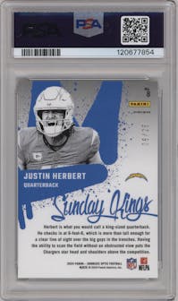 Justin Herbert from the 2024 Donruss Optic set featuring a Black Pandora  parallel graded by PSA and given an overall grade of 10.