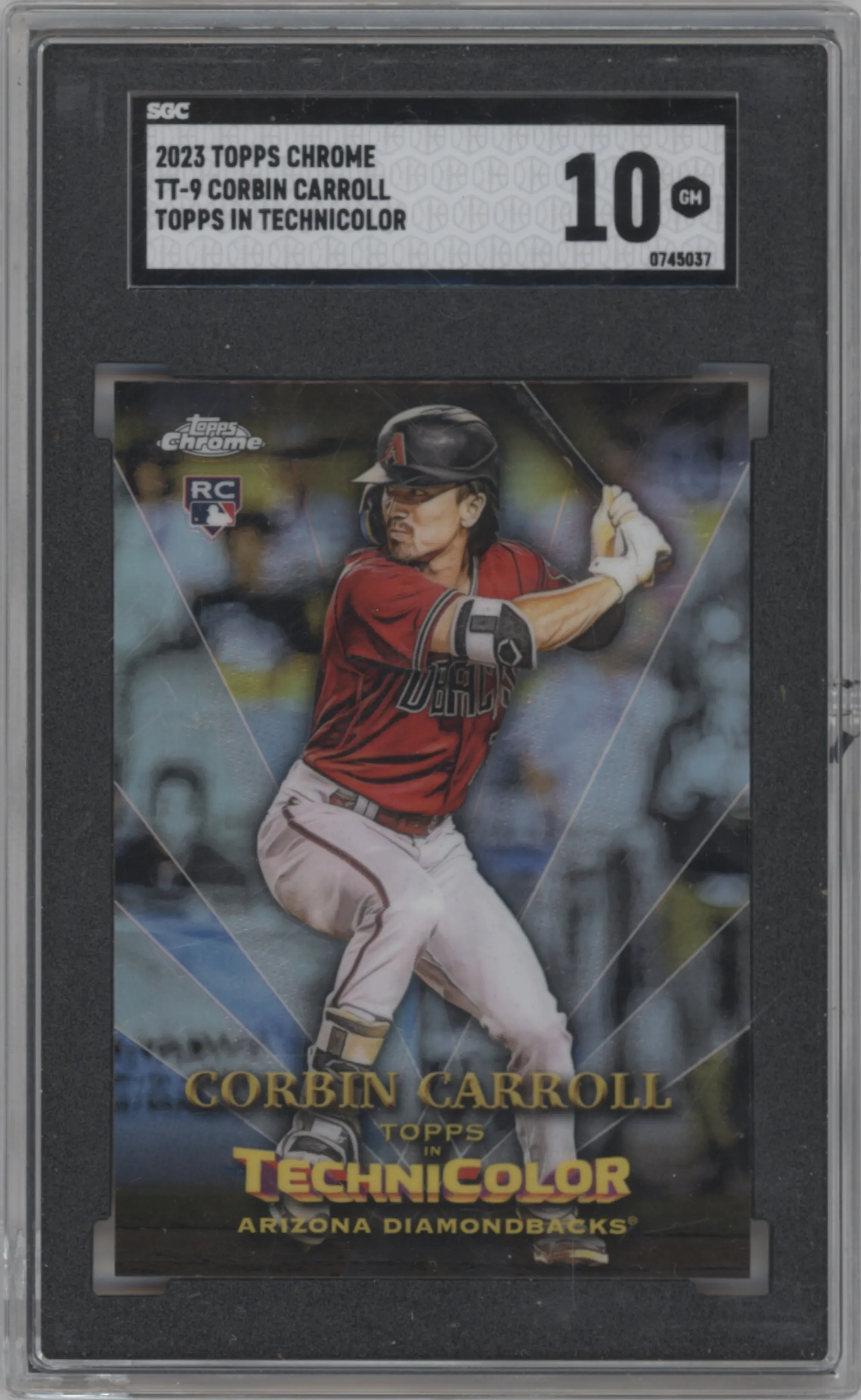 Corbin Carroll from the 2023 Topps Chrome set graded by SGC and given an overall grade of 10.