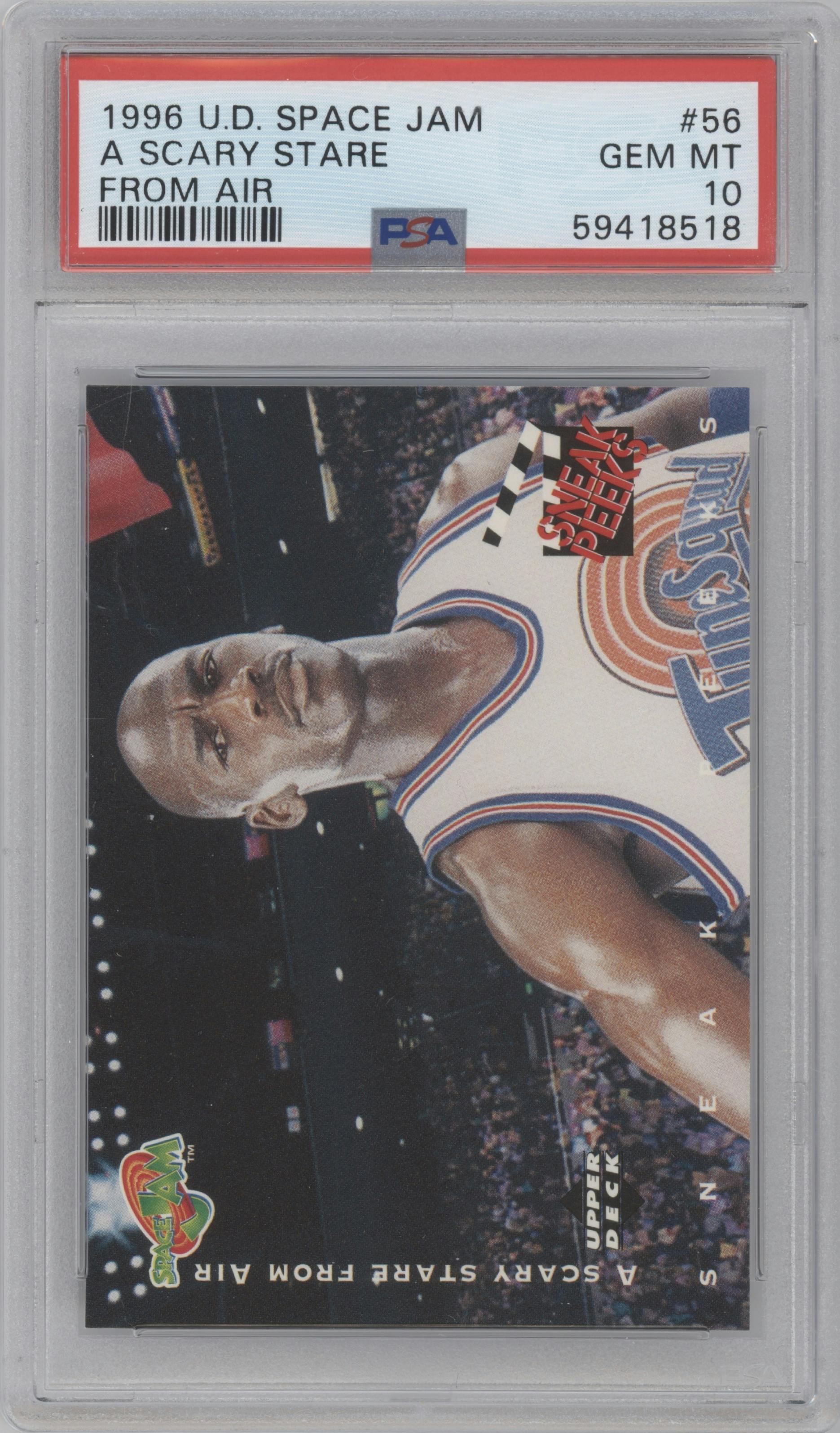 A Scary Stare from Air from the 1996-97 Upper Deck Space Jam set graded by PSA and given an overall grade of 10.