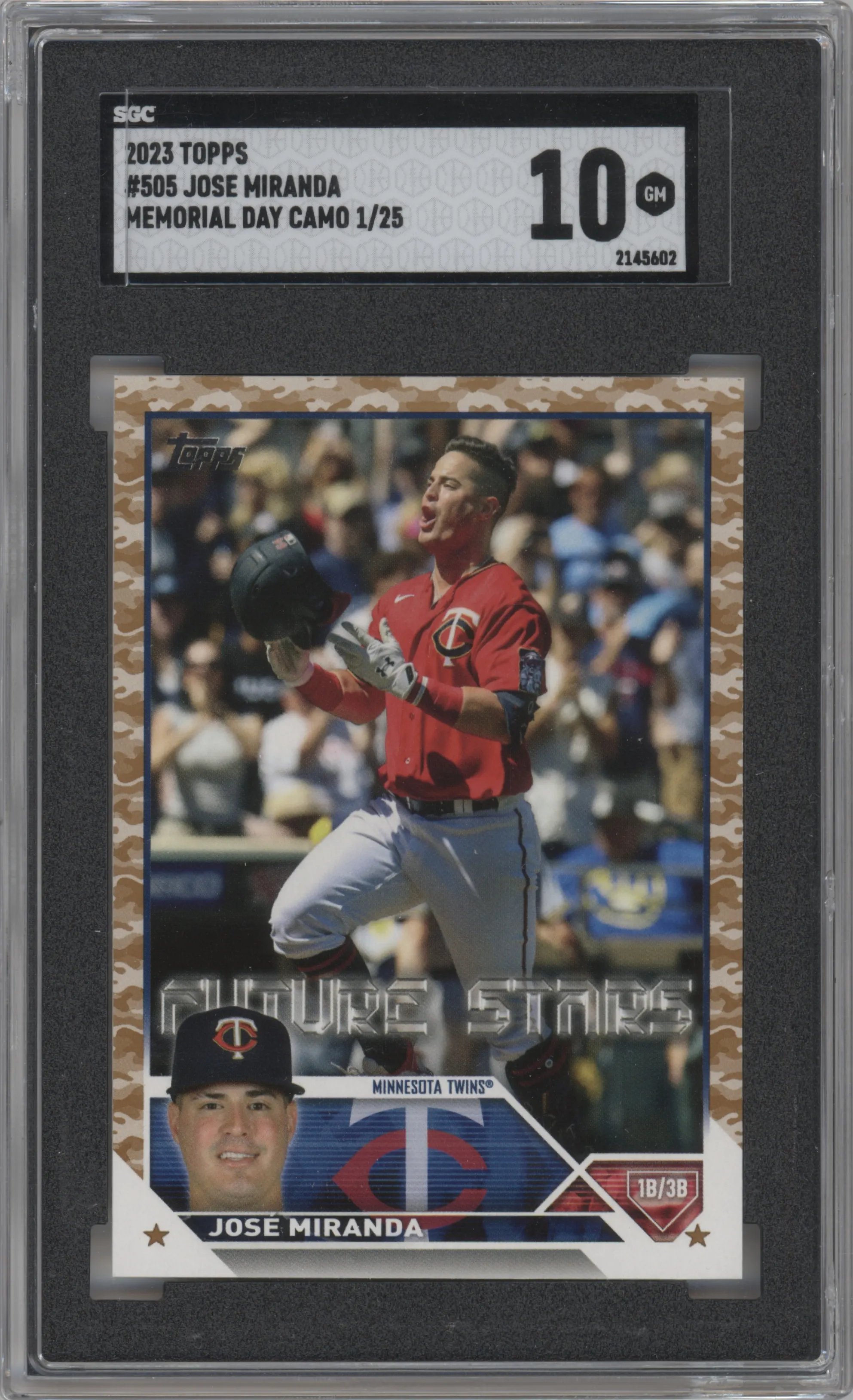 2023 Topps Series 2 Jose Miranda Memorial Day Camo #505 SGC 10