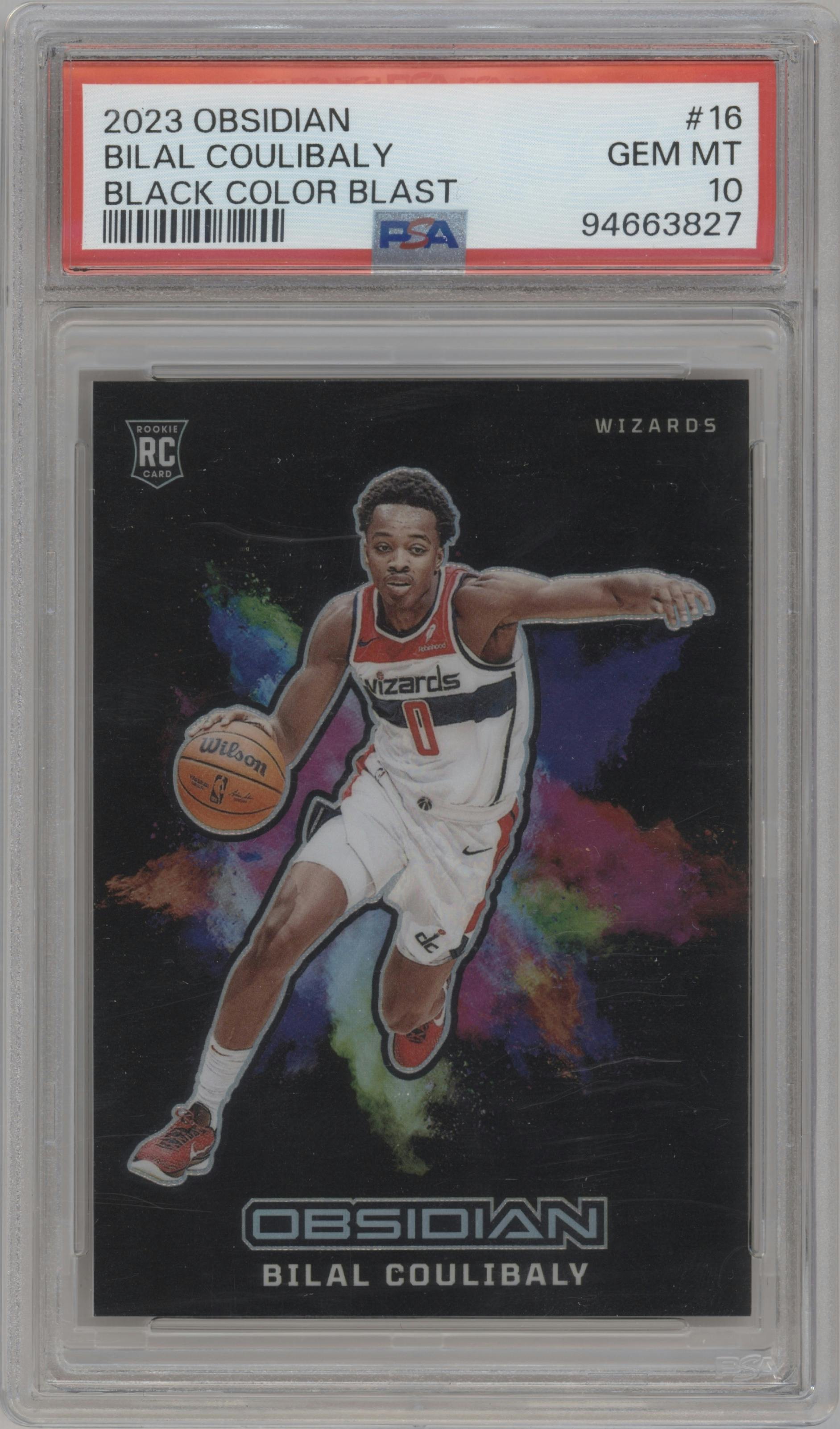 Bilal Coulibaly from the 2023-24 Panini Obsidian set graded by PSA and given an overall grade of 10.