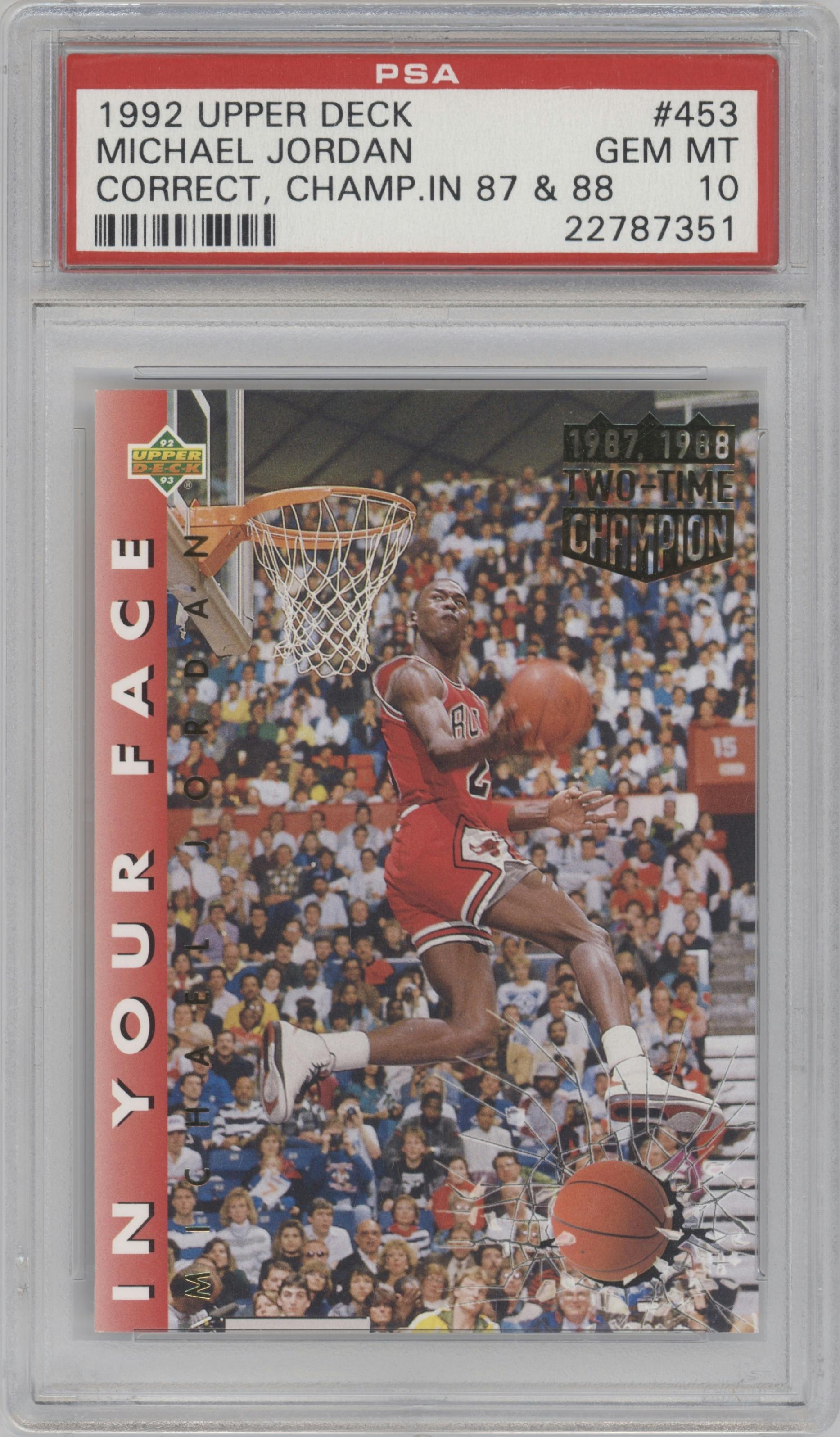 Michael Jordan from the 1992-93 Upper Deck  set graded by PSA and given an overall grade of 10.