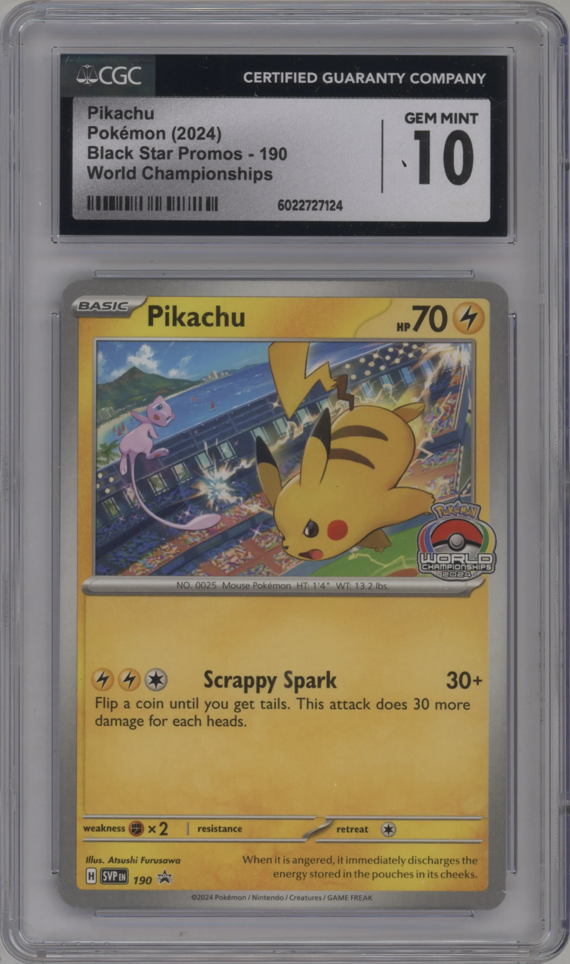 2024 Pokemon SV Pikachu 2024 World Championship #190 CGC 10