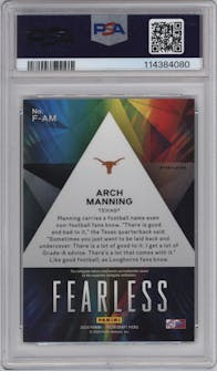 Arch Manning  from the 2024 Panini Prizm Draft Picks set featuring a Green Prizm parallel graded by PSA and given an overall grade of 10.