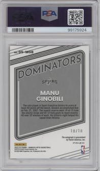 Manu Ginobili  from the 2022-23 Panini Donruss Optic  set featuring a Gold parallel graded by PSA and given an overall grade of 10.