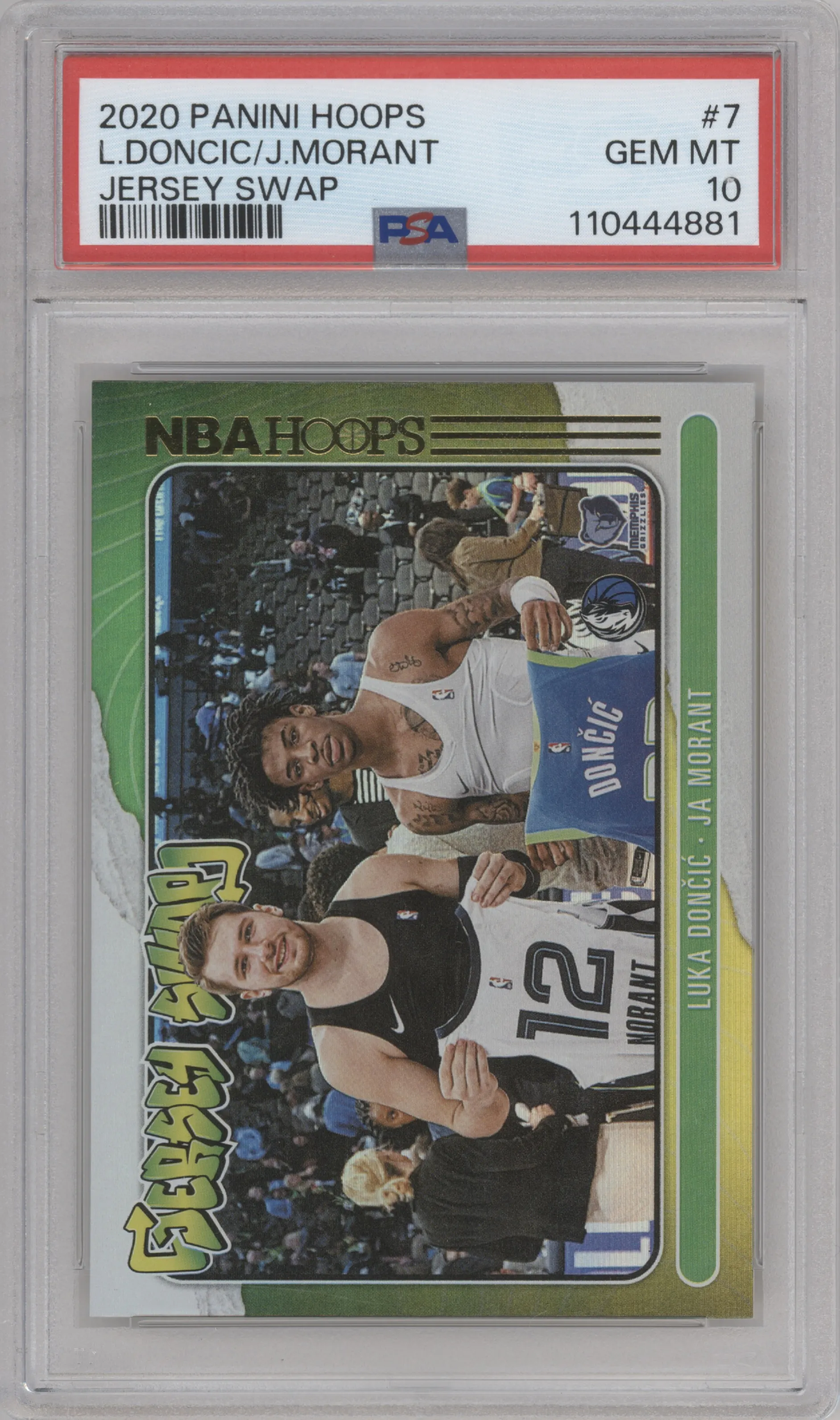 Luka Doncic/Ja Morant from the 2020-21 Panini NBA Hoops set graded by PSA and given an overall grade of 10.
