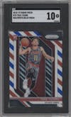 Trae Young from the 2018-19 Panini Prizm set featuring a Red White Blue Prizm parallel graded by SGC and given an overall grade of 10.