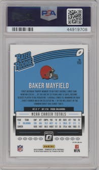 Baker Mayfield from the 2018 Panini Donruss Optic set featuring a Pink  parallel graded by PSA and given an overall grade of 9.