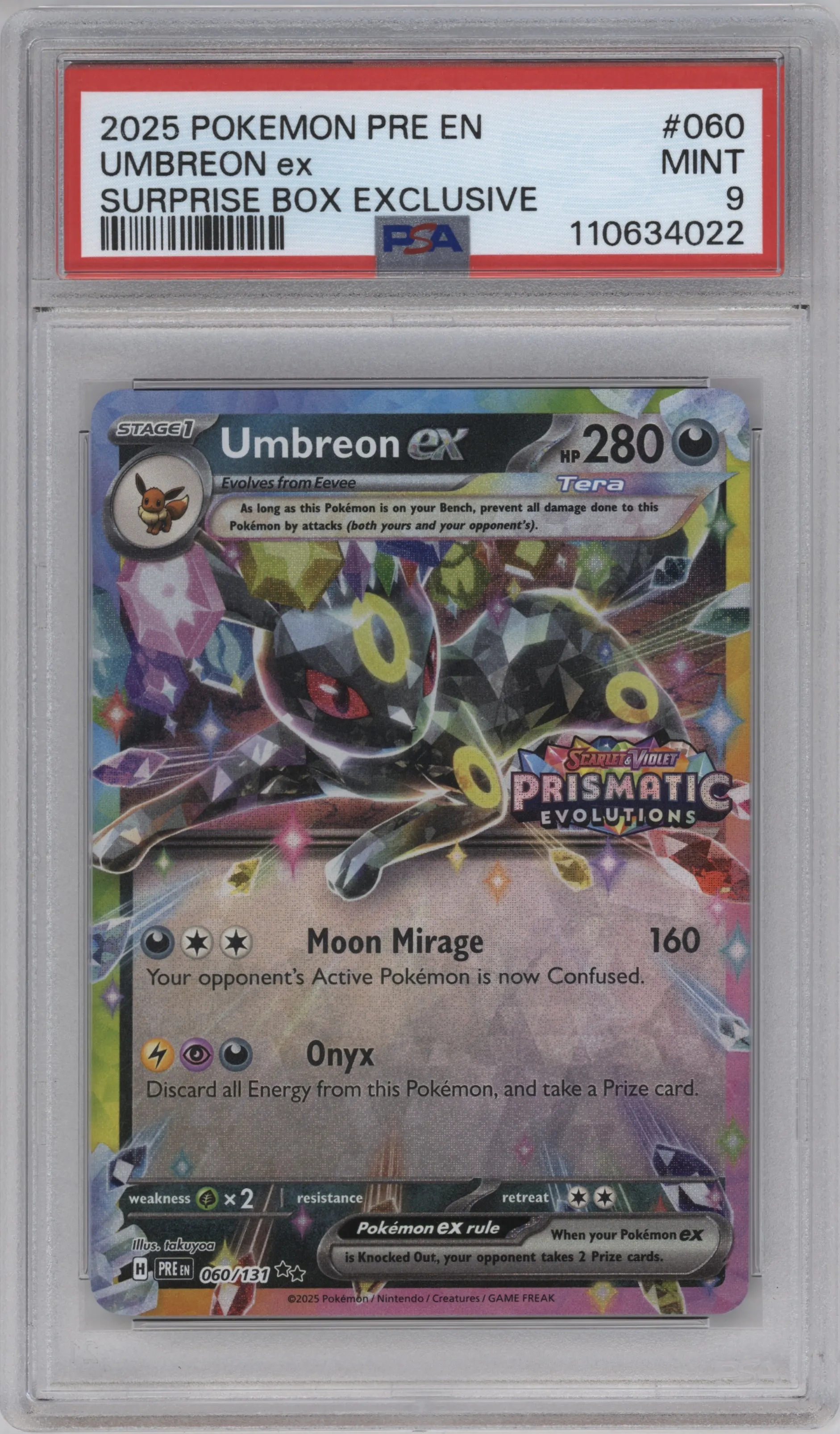 2025 Pokemon SV Prismatic Evolutions Umbreon ex Prismatic Evolutions Surprise Box #060 PSA 9