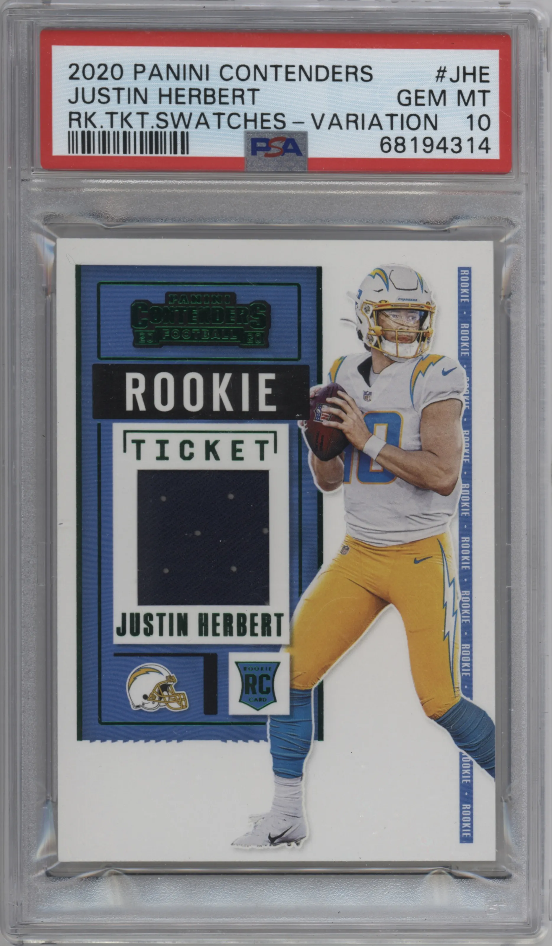 2020 Panini Contenders Rke.Tkt.Swch.Var. Justin Herbert #RSV-JHE PSA 10