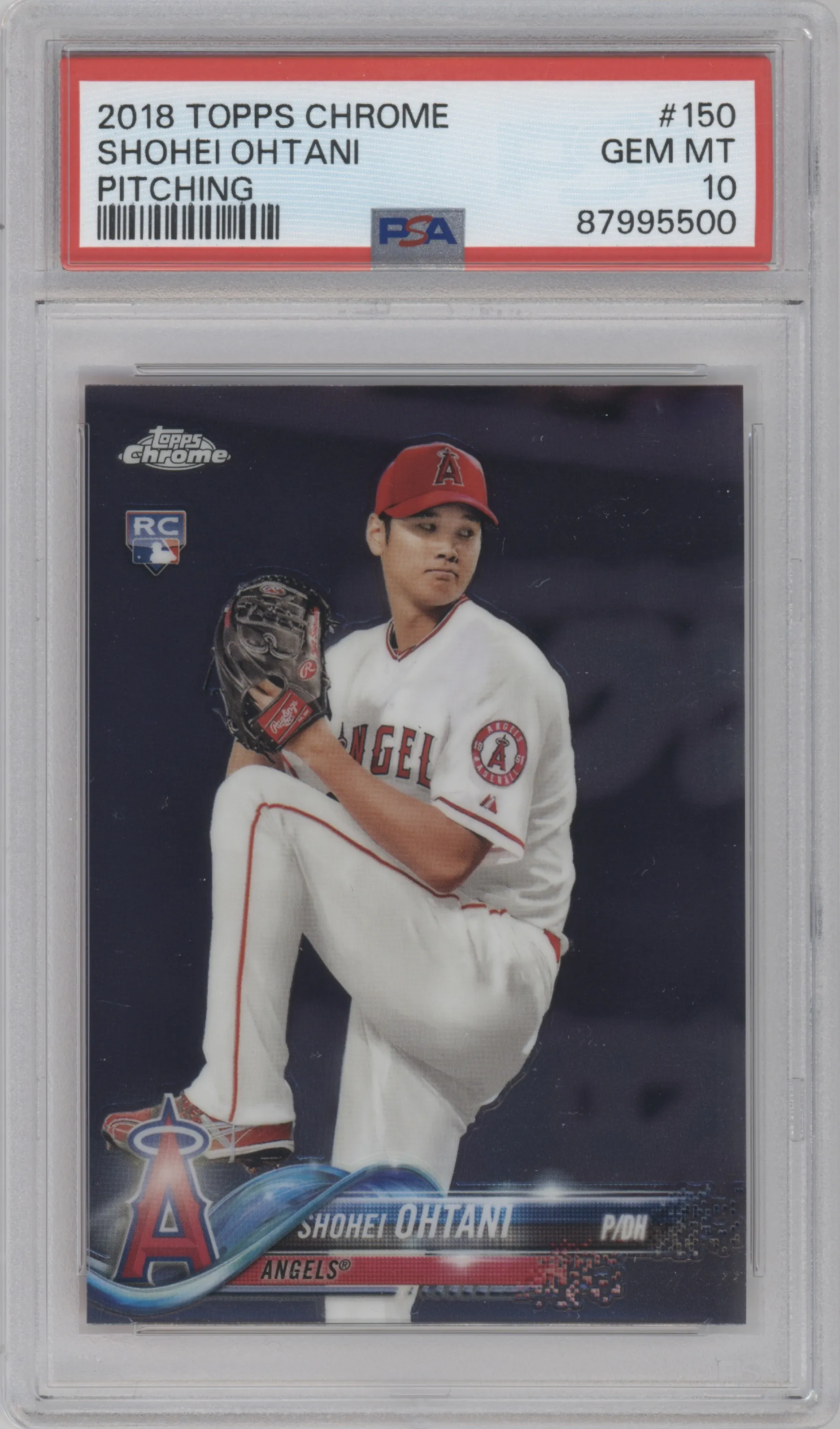 Shohei Ohtani from the 2018 Topps Chrome set graded by PSA and given an overall grade of 10.