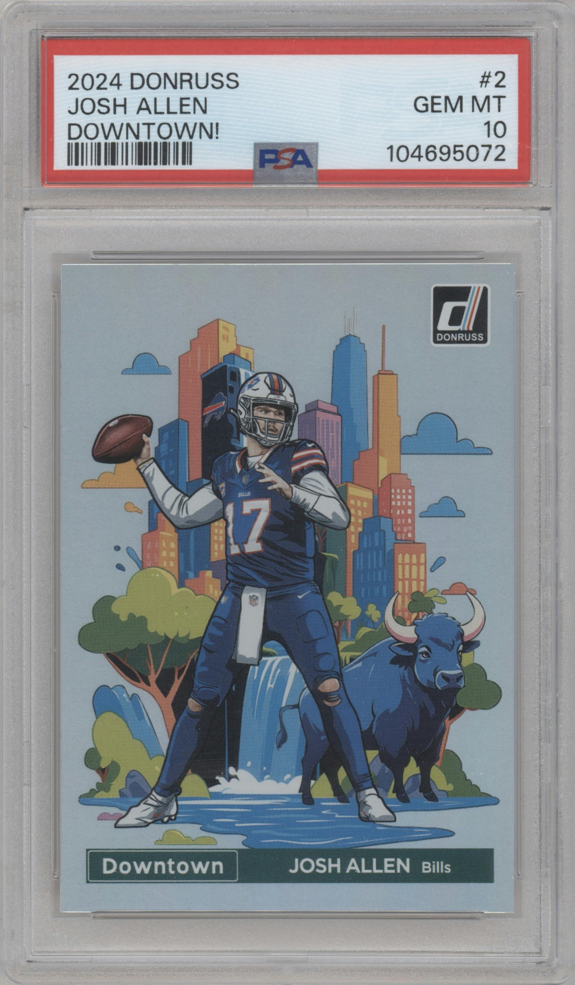Josh Allen from the 2024 Donruss set graded by PSA and given an overall grade of 10.