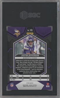 Justin Jefferson from the 2024 Panini Mosaic set featuring a Genesis parallel graded by SGC and given an overall grade of 9.