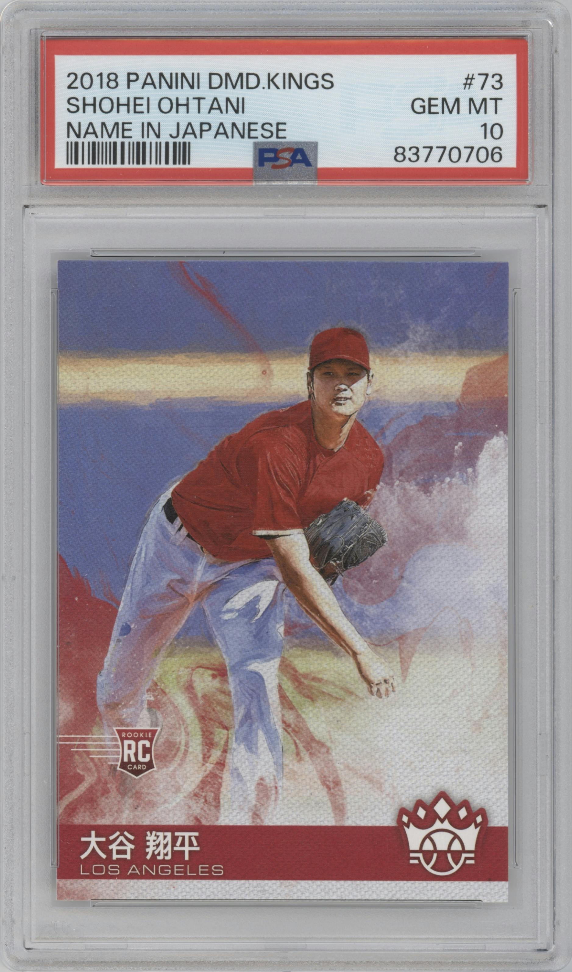 Shohei Ohtani from the 2018 Panini Diamond Kings set graded by PSA and given an overall grade of 10.