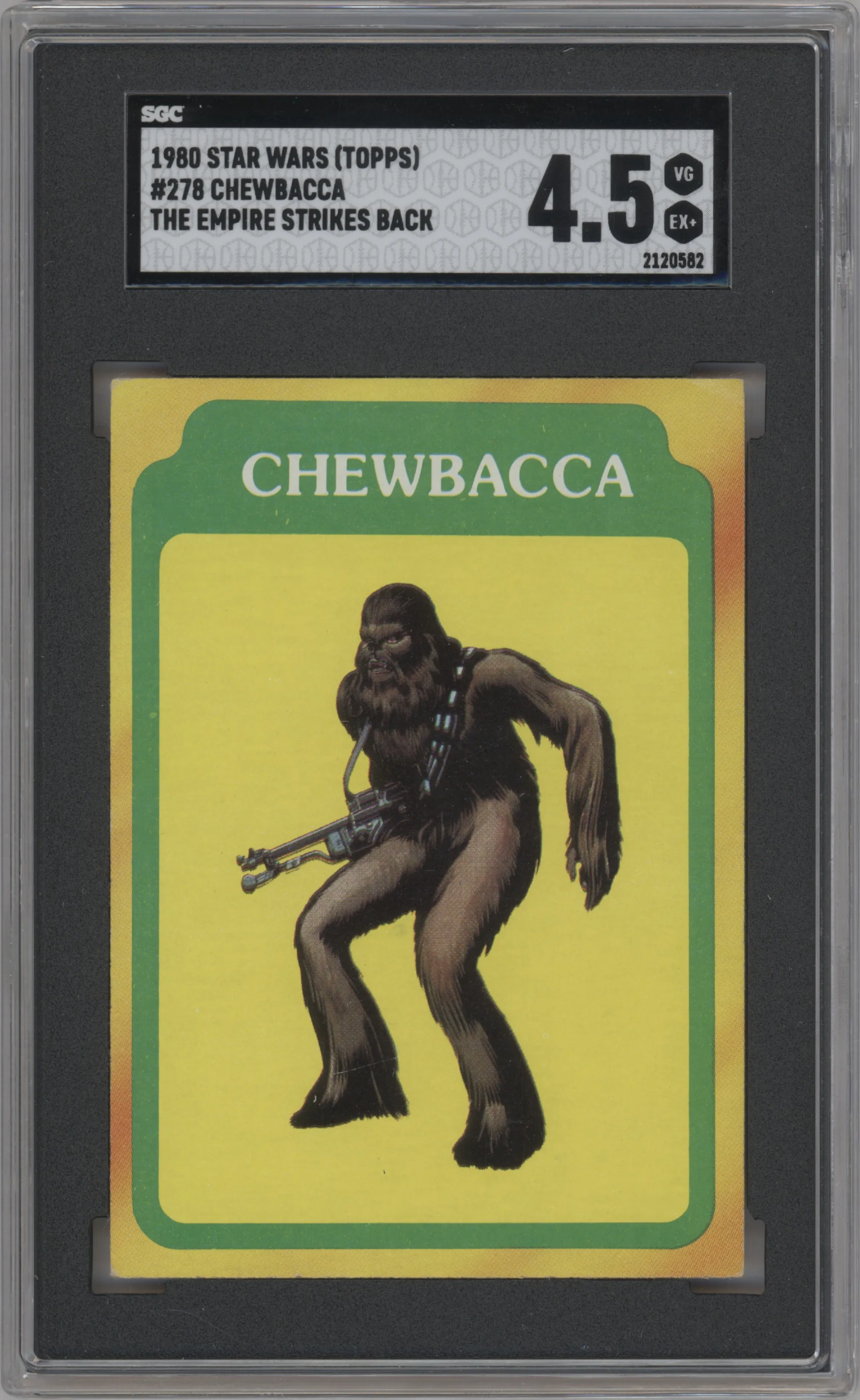 Chewbacca from the 1980 Topps Star Wars Empire Strikes Back set graded by SGC and given an overall grade of 4.5.