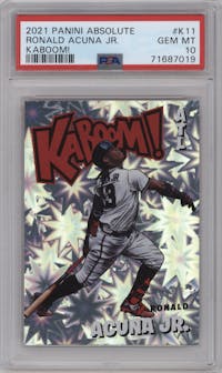 Ronald Acuna Jr. from the 2021 Panini Absolute set graded by PSA and given an overall grade of 10.