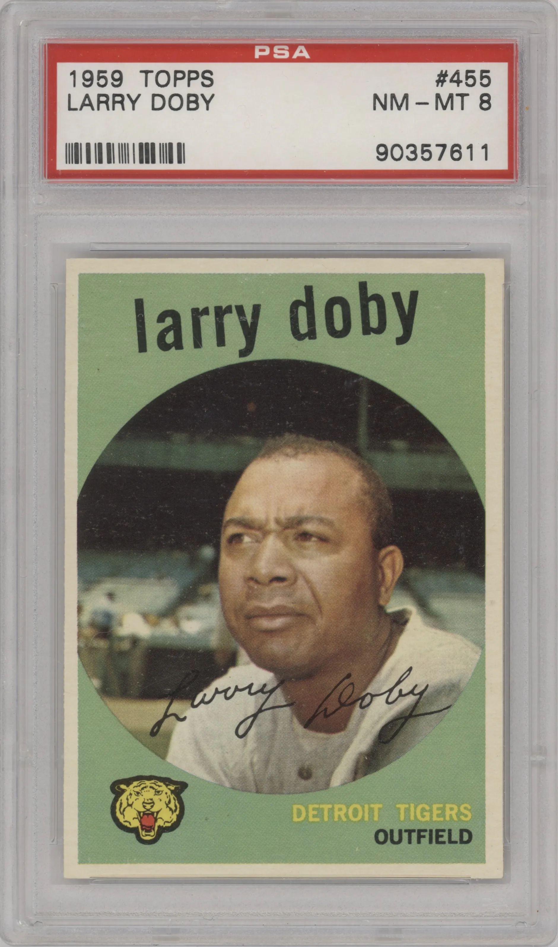 Larry Doby from the 1959 Topps set graded by PSA and given an overall grade of 8.