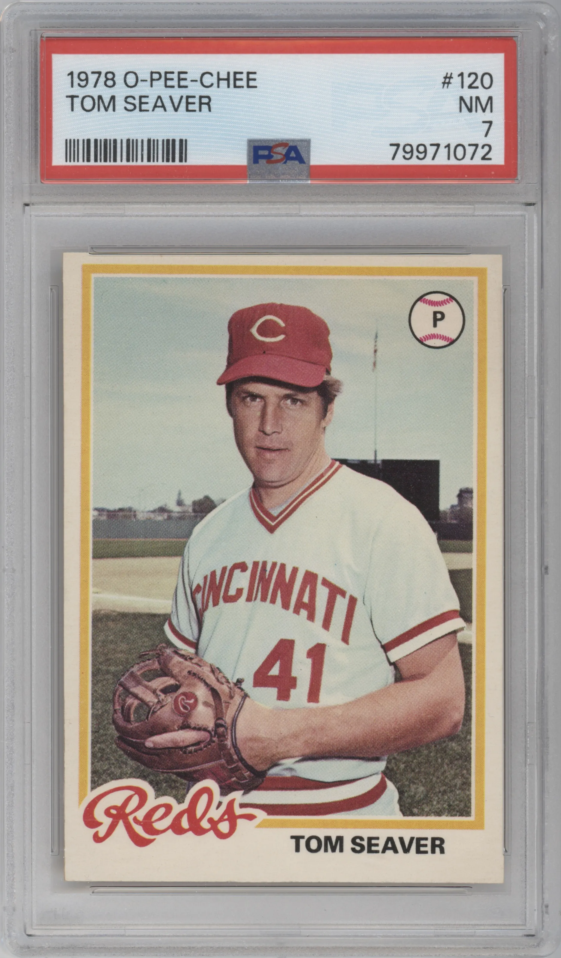 Tom Seaver from the 1978 O-Pee-Chee set graded by PSA and given an overall grade of 7.