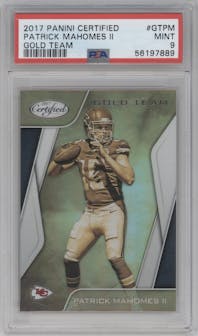 Patrick Mahomes II from the 2017 Panini Certified set graded by PSA and given an overall grade of 9.