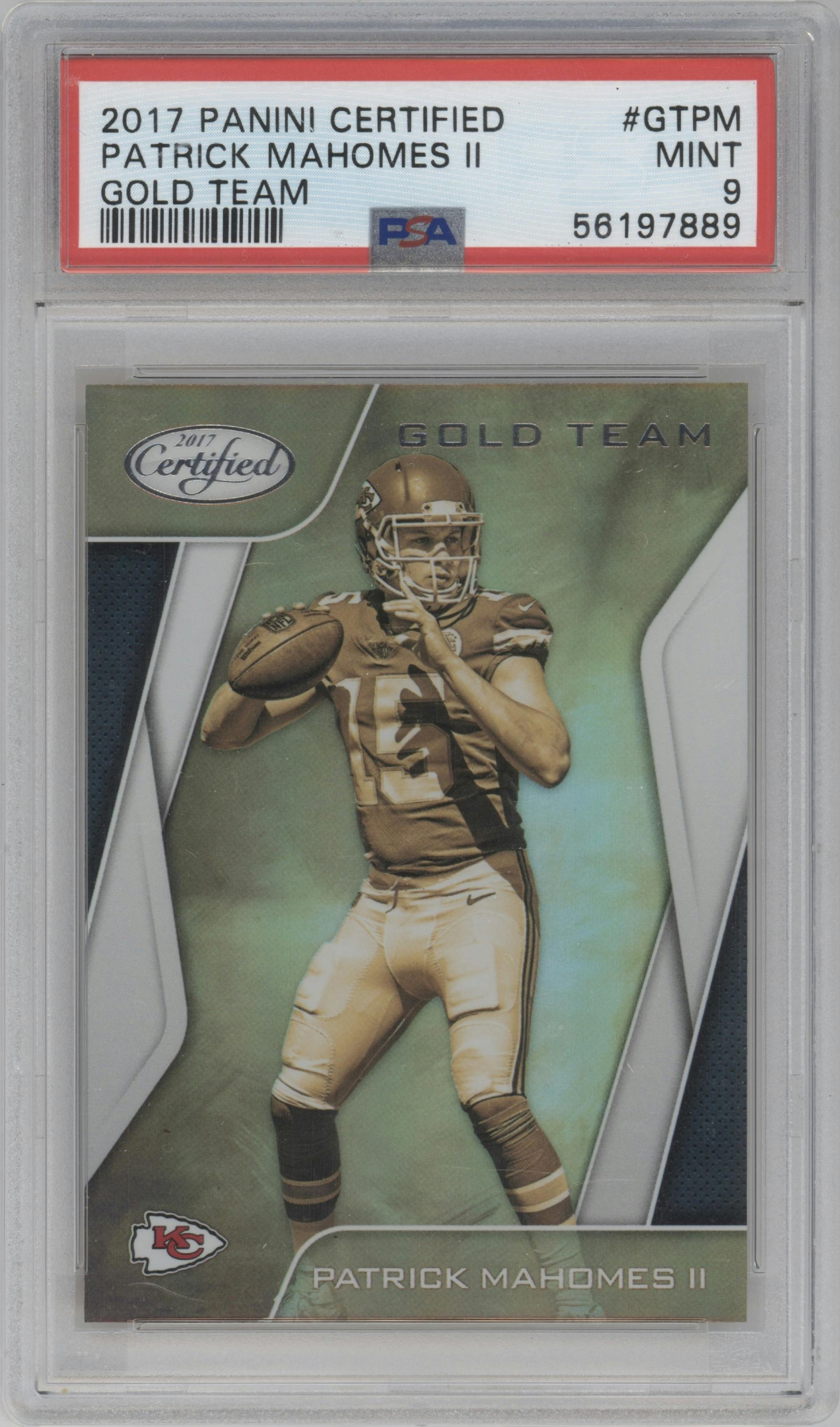 Patrick Mahomes II from the 2017 Panini Certified set graded by PSA and given an overall grade of 9.