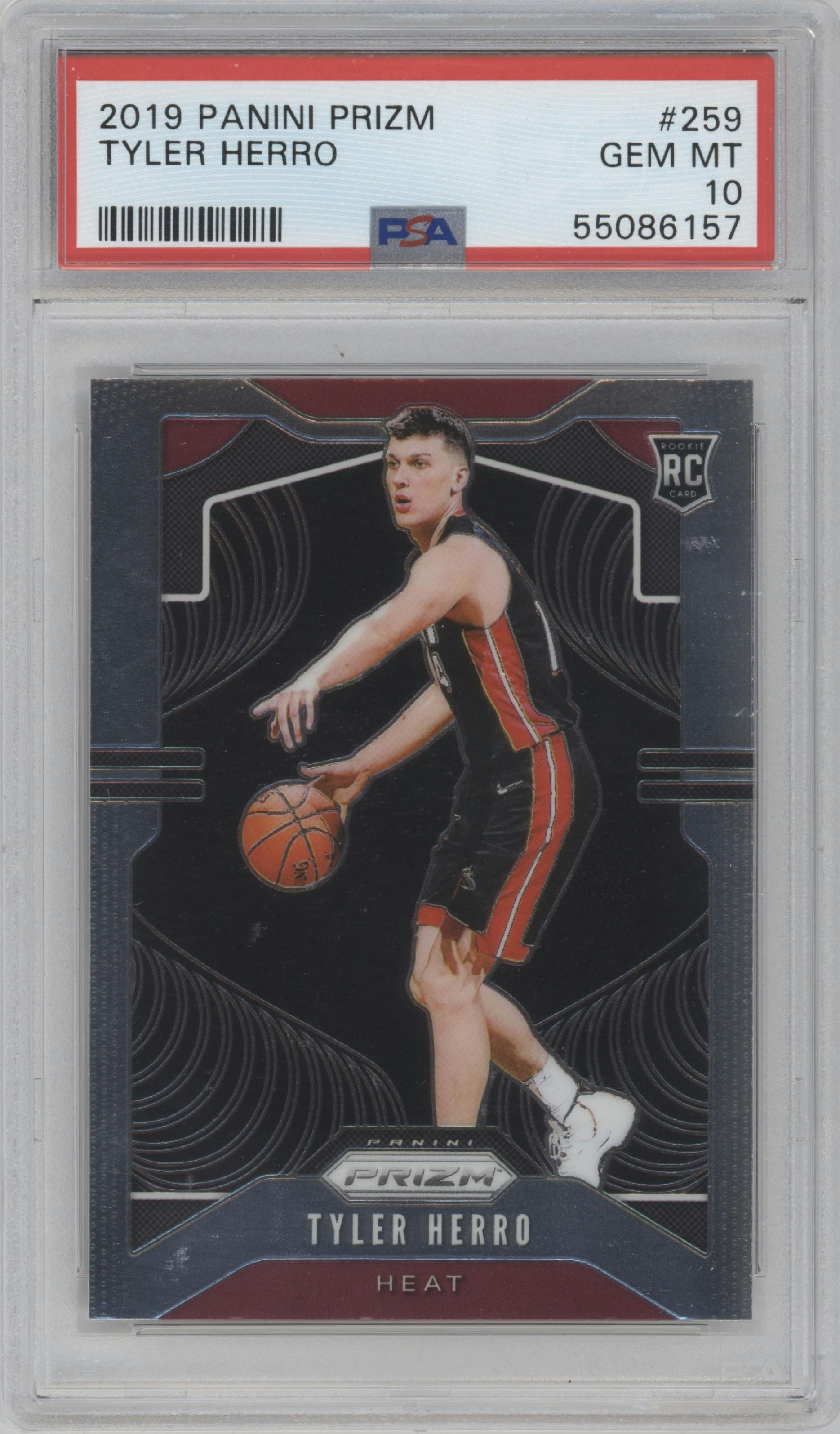 Tyler Herro from the 2019-20 Panini Prizm set graded by PSA and given an overall grade of 10.