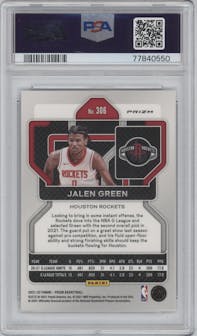 Jalen Green from the 2021-22 Panini Prizm  set featuring a Fast Break parallel graded by PSA and given an overall grade of 9.