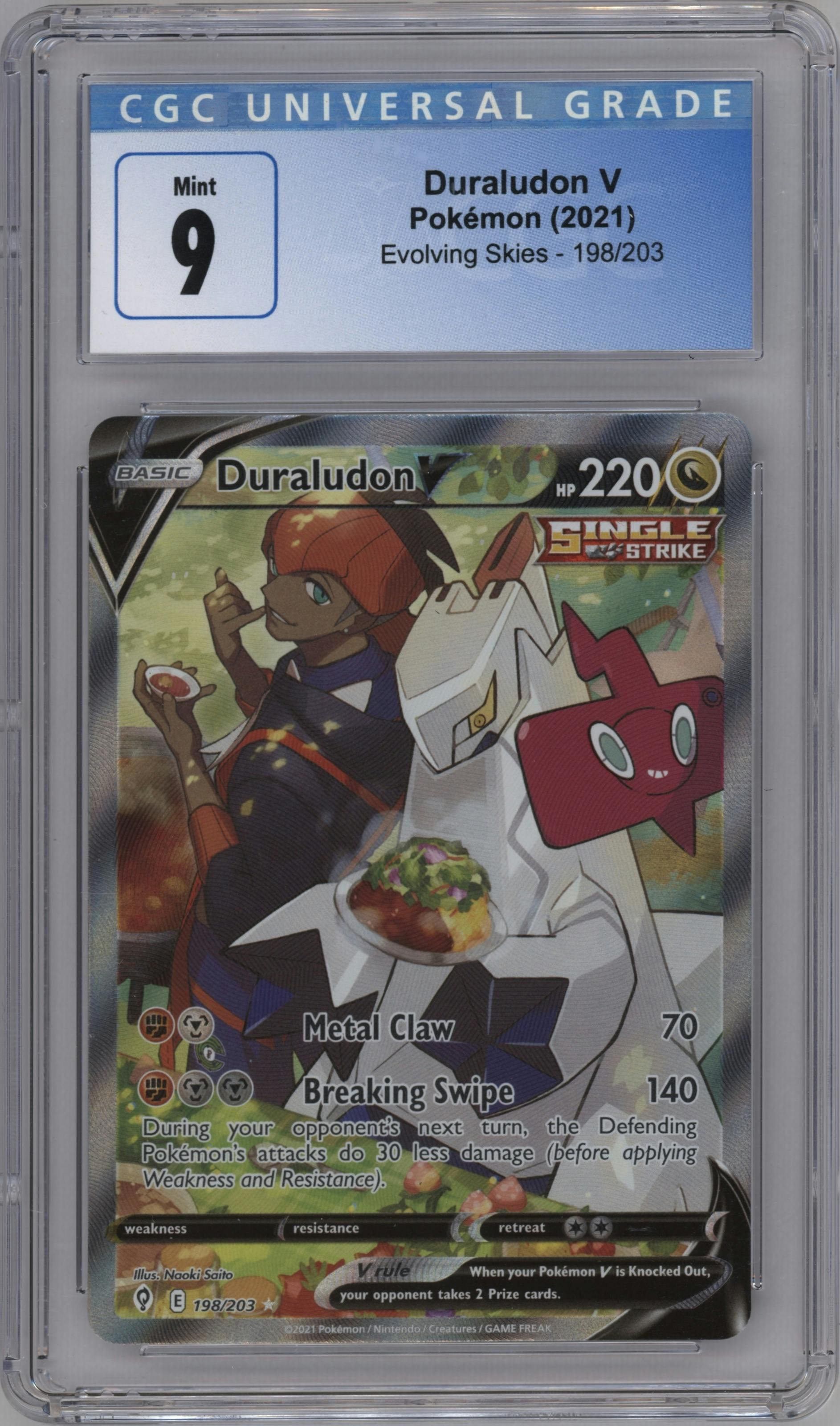 Duraludon V from the 2021 Pokemon SWSH set graded by CSG and given an overall grade of 9.