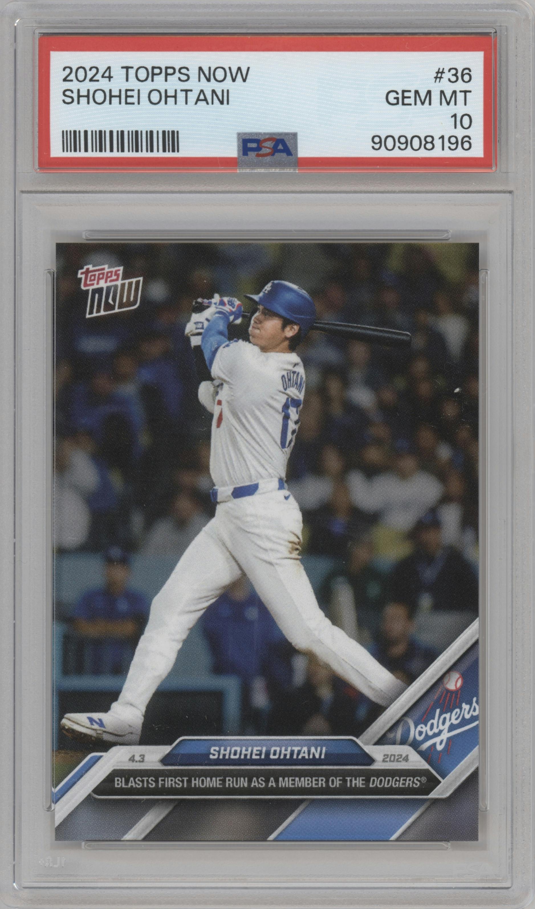 Shohei Ohtani from the 2024 Topps Now set graded by PSA and given an overall grade of 10.