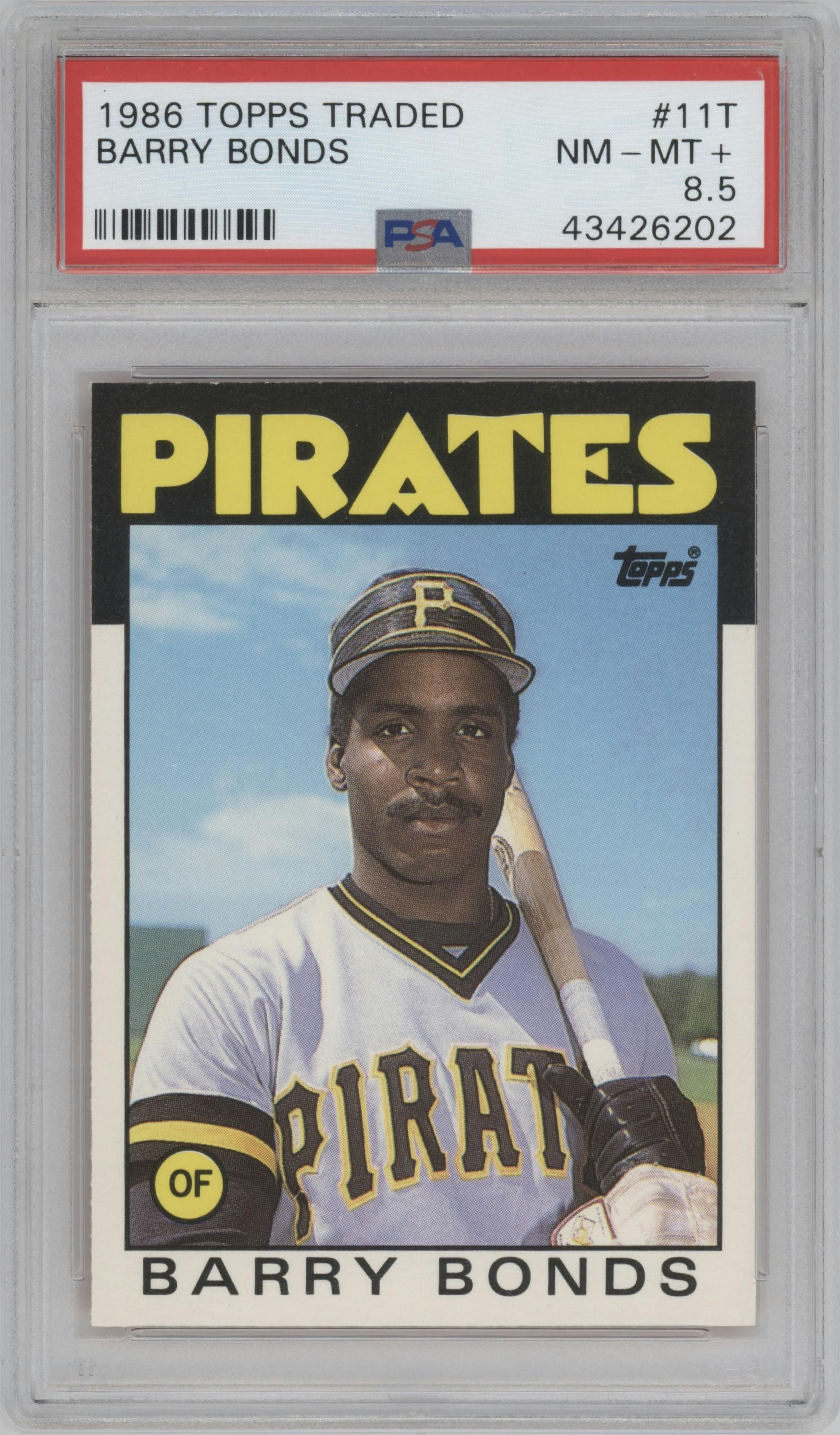 Barry Bonds from the 1986 Topps Traded set graded by PSA and given an overall grade of 8.5.
