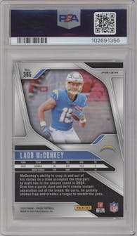 Ladd McConkey from the 2024 Panini Prizm set featuring a Silver Prizm parallel graded by PSA and given an overall grade of 10.