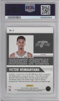 Victor Wembanyama from the 2023-24 Panini NBA Hoops set graded by PSA and given an overall grade of 9.