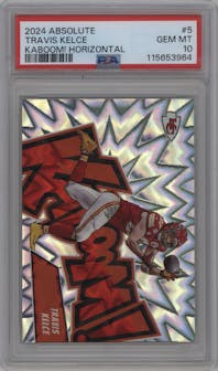 Travis Kelce from the 2024 Panini Absolute set graded by PSA and given an overall grade of 10.