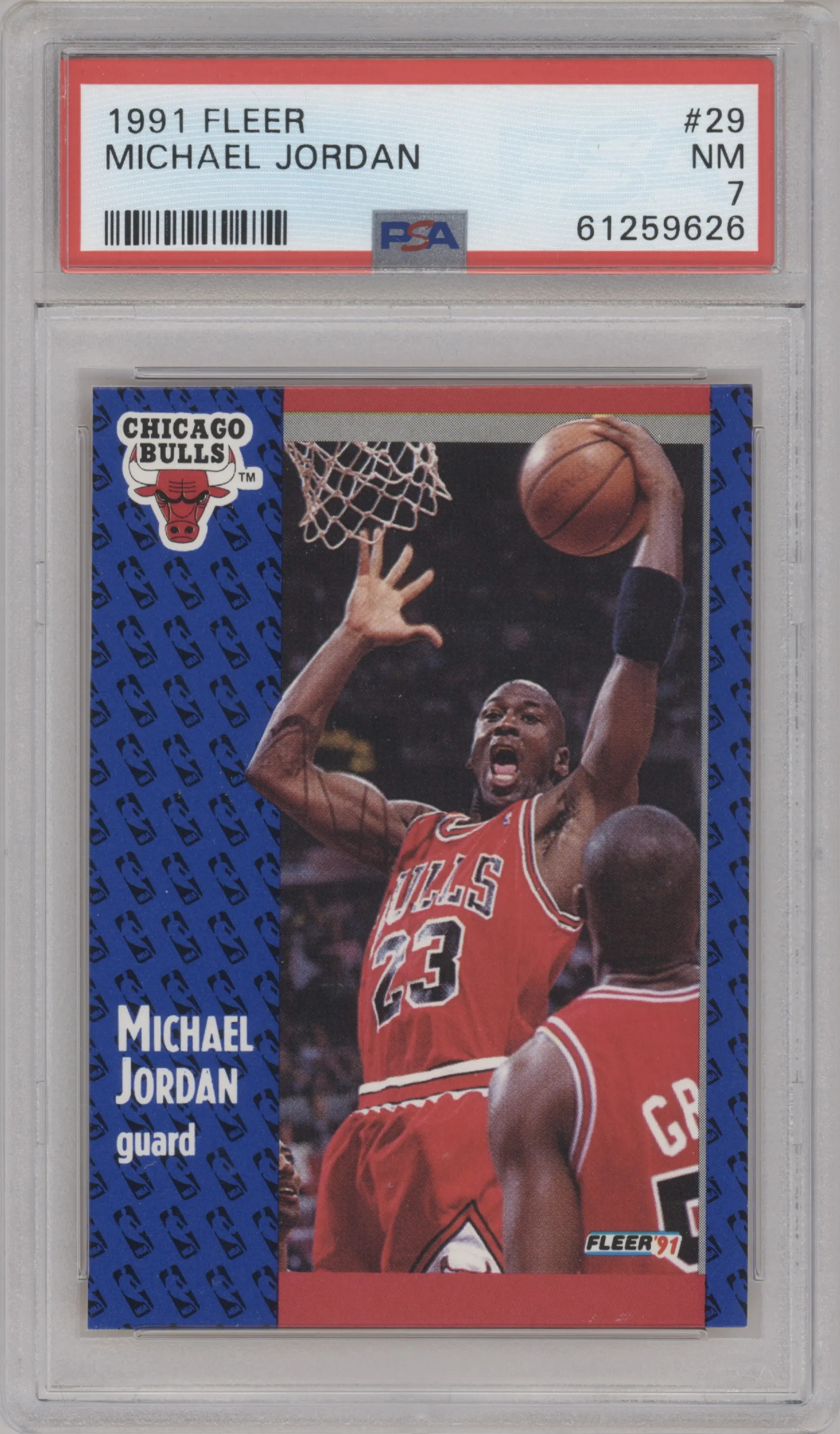 Michael Jordan from the 1991-92 Fleer set graded by PSA and given an overall grade of 7.