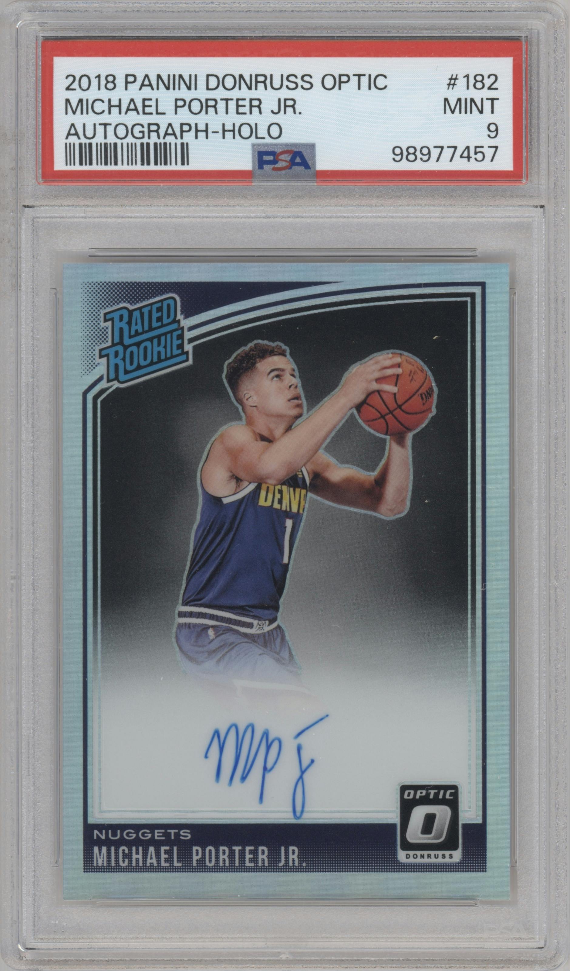 Michael Porter Jr. from the 2018-19 Panini Donruss Optic set featuring a Holo parallel graded by PSA and given an overall grade of 9.