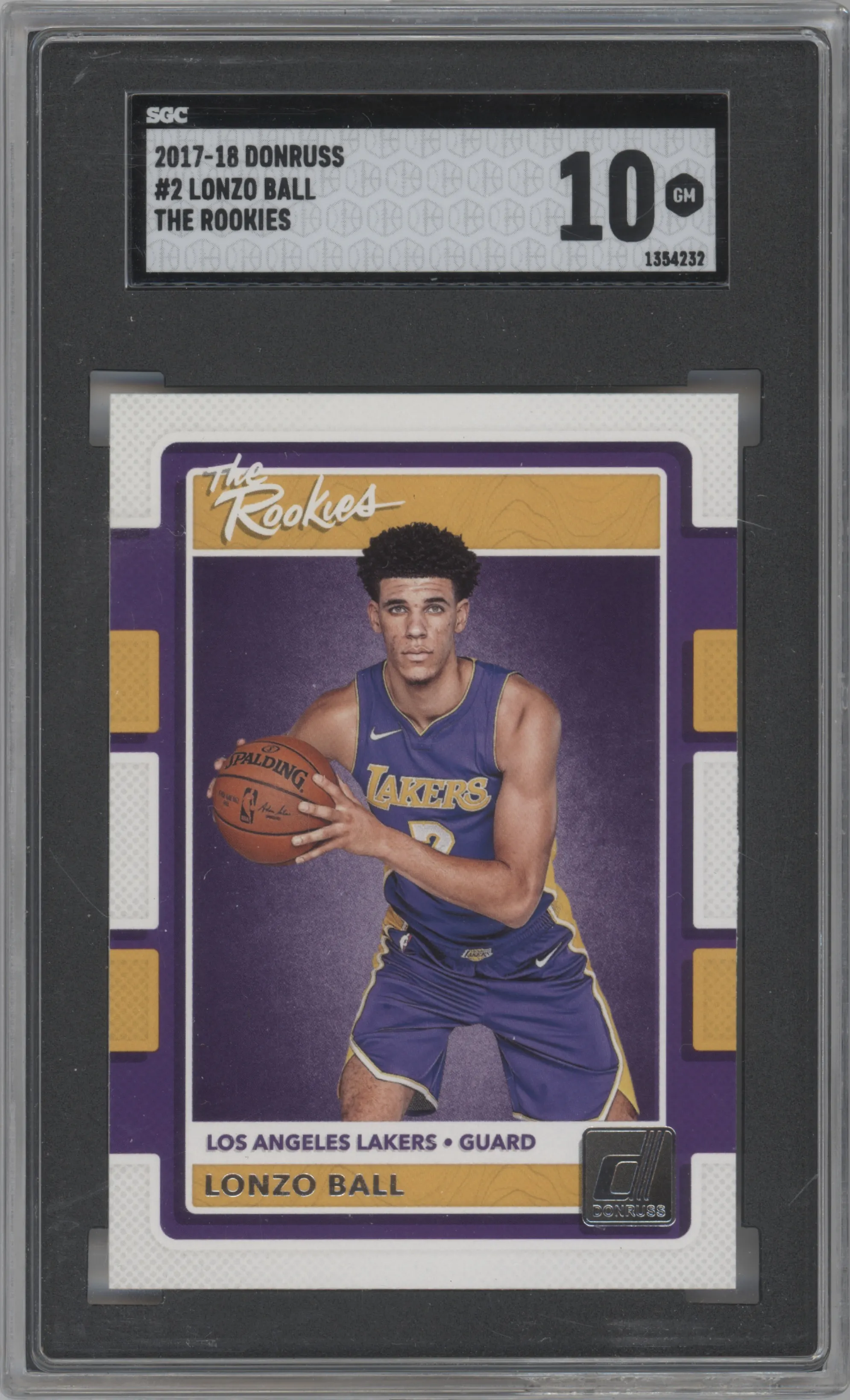 Lonzo Ball from the 2017-18 Panini Donruss set graded by SGC and given an overall grade of 10.