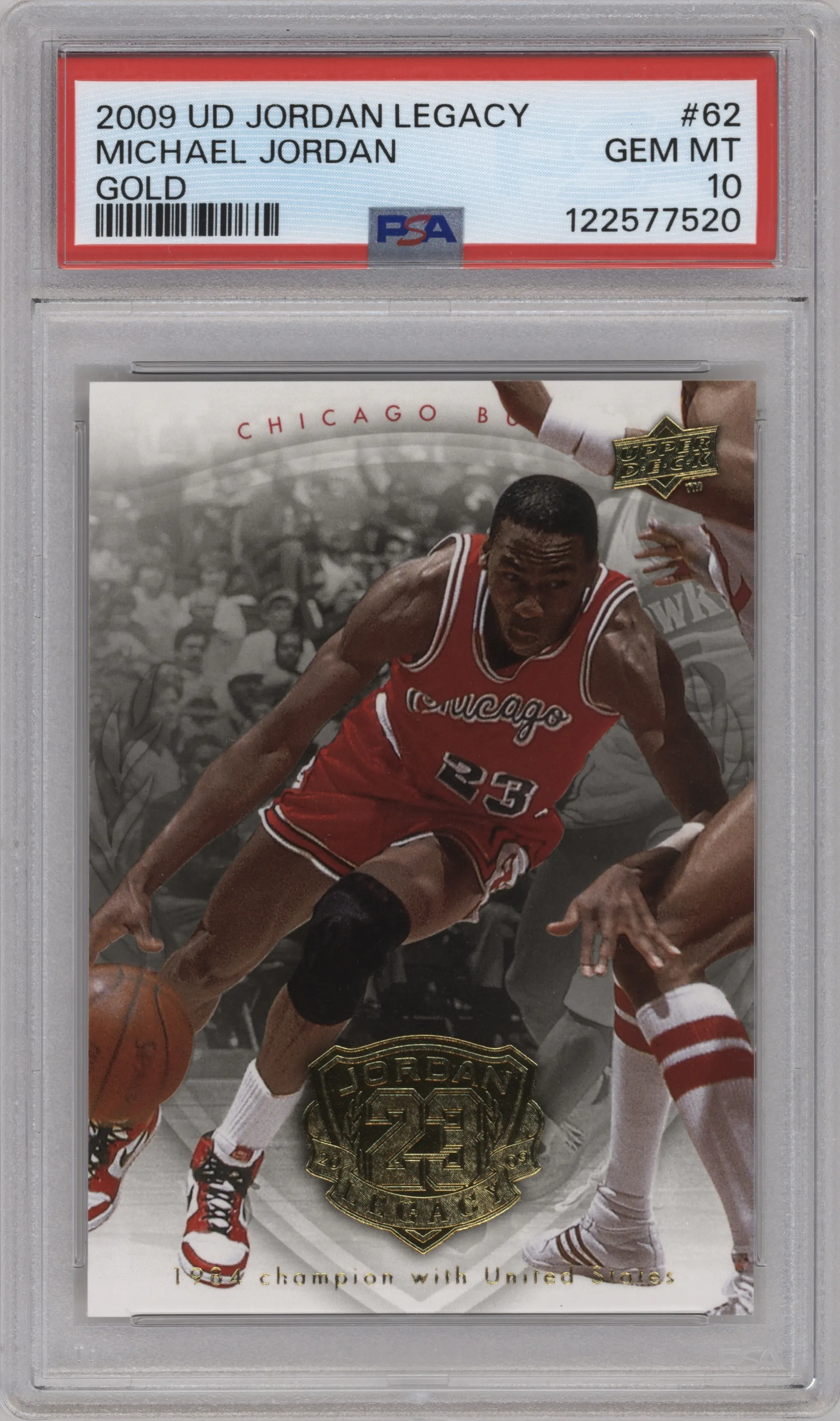 2009 Upper Deck Michael Jordan Legacy Collection Hall of Fame Edition Michael Jordan Gold #62 PSA 10