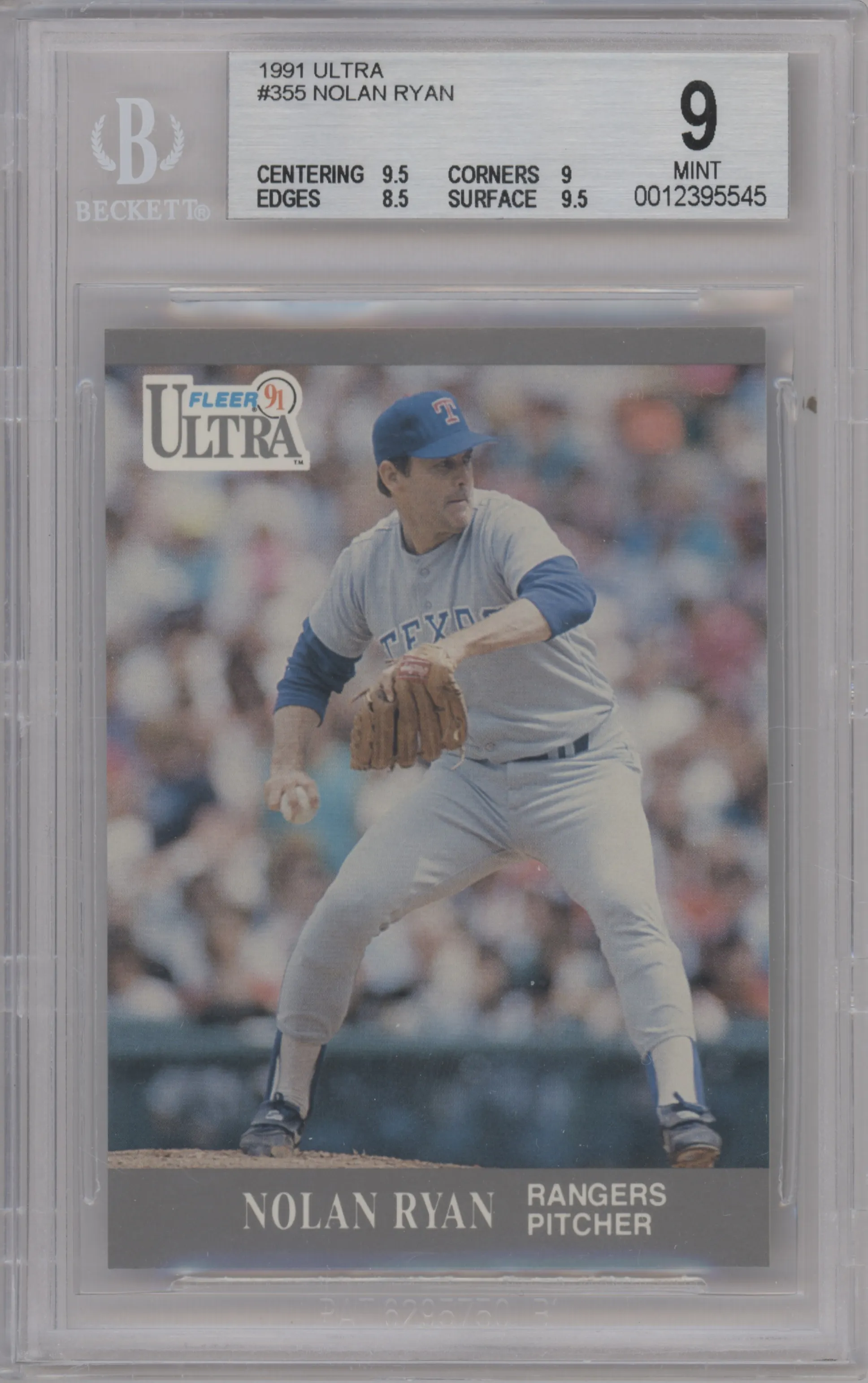 Nolan Ryan from the 1991 Fleer Ultra set graded by Beckett and given an overall grade of 9.