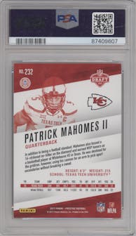 Patrick Mahomes II from the 2017 Panini Prestige set graded by PSA and given an overall grade of 9.