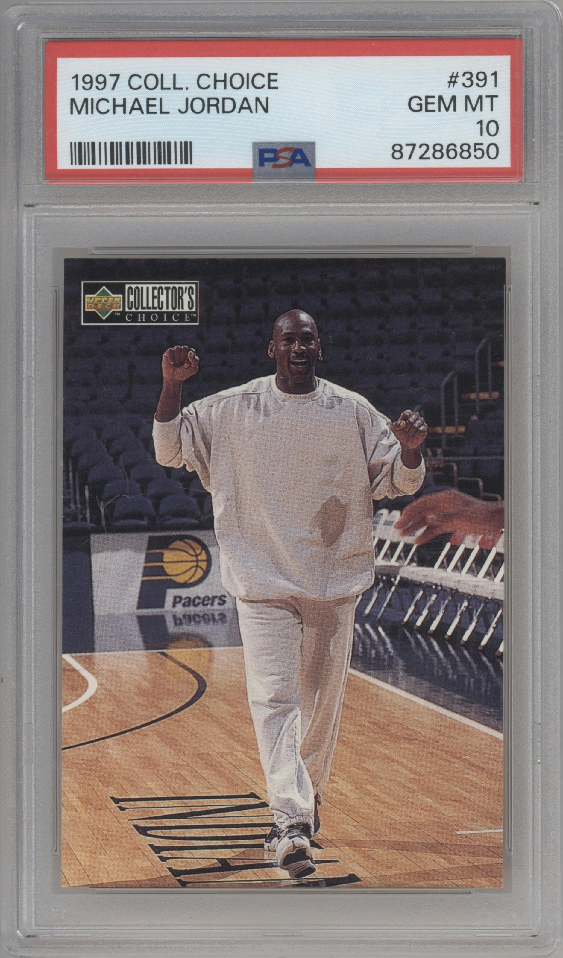 Michael Jordan from the 1997-98 Upper Deck Collector's Choice set graded by PSA and given an overall grade of 10.